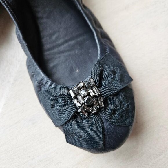 Dark Navy Ballet Flat Rhinestone Bow Size 10 - Picture 6 of 9